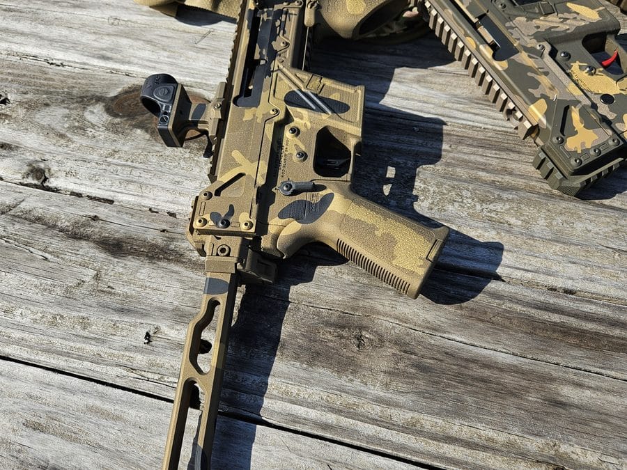 Camo Cerakote AR-pattern rifle