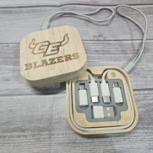 Six-in-One Bamboo 60W Portable Charging Cable Engraved with your name or logo